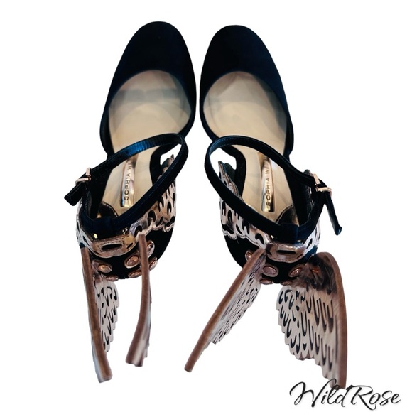 SOPHIA WEBSTER EVANGELINE D’ORSAY BLACK & ROSE GOLD BUTTERFLY WINGS PUMPS SZ 36 - Picture 6 of 17